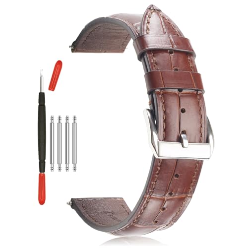 Vellsar XL Genuine Leather Watch Band 21mm Watch Straps for Large Wrist - Extra Long Adjustable Replacement Straps, Alligator Grain Embossed Watchband (Coffee)