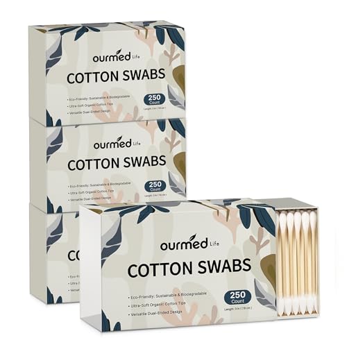 Image of Ourmed Life Cotton Swabs - Biodegradable Bamboo & Cotton, Double-Tipped Cleaning Swabs with Pointed & Round Tips, Hypoallergenic for Ear, Makeup, Eye Makeup Removal, Nail Polish Touch-Ups (1000 Ct)