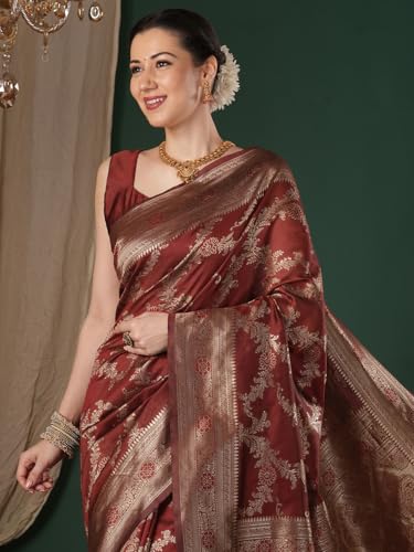 Image of AKHILAM Women's Kanjivaram Woven Soft Silk Saree With Blouse Piece