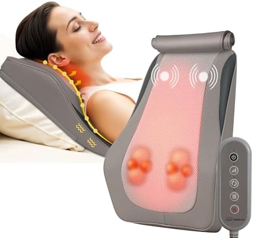 Snailax Shiatsu Lower Back Neck Massager with Heat, Back Massager for Deep Tissue, 3D Kneading Massage Pillow for Neck Shoulder Legs, Birthday Gifts for Men Women, Grey