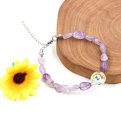 Image of Uloveido Purple Natural Stone and Austrian Crystal Letter Bracelet, Personalized Initial Jewelry for Women A-Z 26 Letters