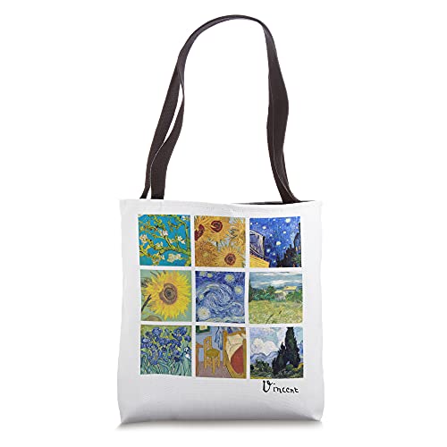 Van Gogh Painting Collage with Sunflowers and Starry Night Tote