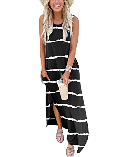 Anrabess Women's Summer Beach Dress Striped Sleeveless Casual Loose Hawaii Maxi Dresses With Pockets A19Shandianbai-M #TOP5