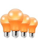 EDISHINE Halloween Orange Light Bulbs, A19 9W(60W Equivalent) LED Bulbs, E26 Base LED Orange Colored Light Bulb for Halloween Decorations, Front Porch, 4 Pack, ETL Listed