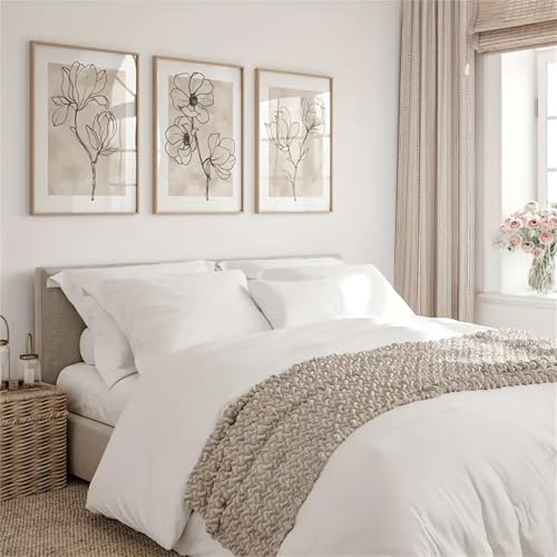 Uixxducc 3-teiliges Bilder Set Moderne Blumen Aesthetic Bilder Beige Wandbilder für Wohnzimmer Schlafzimmer Wanddeko Poster ohne Rahmen Kunstdruck...