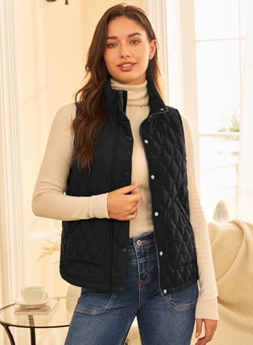 EVALESS Womens Puffer Vest Lightweight Stand Collar Sleeveless Quilted Jackets Button Fall Spring Zip Up Coat Outerwear2