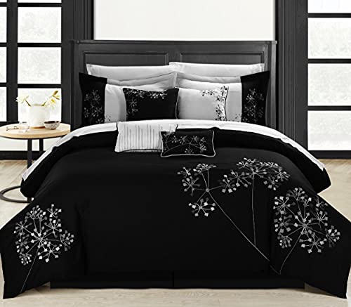 Chic Home 8 Piece Pink Floral Comforter Set, Queen, Black/White (33CQ107-AN)