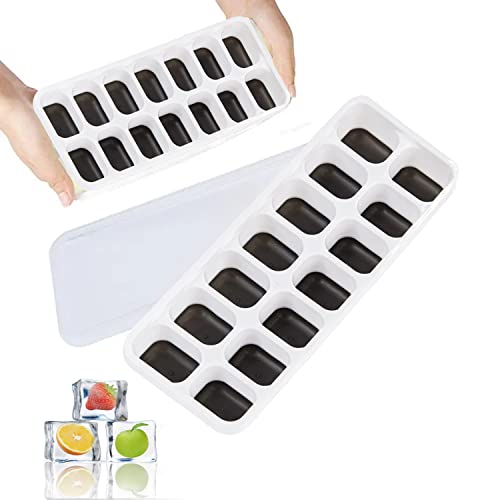 2 Pack Silicone Stackable Ice Cube Trays, Reusable Flexible Silicone Ice Cube Trays With Spill-Resistant Removable Lids, Easy Release Ice Maker Tray - Easy To Use & Dishwasher Safe (White+Black) #TOP24