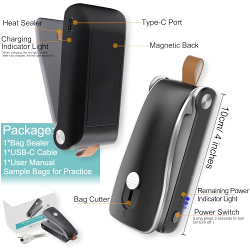 Mini Bag Sealer 2 in 1, Rechargeable Chip Bag Sealer Heat Seal with Cutter - image 3
