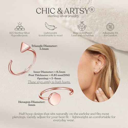 Image of CHIC & ARTSY 925 Sterling Silver Half Hoop Earrings for Women, Small Huggie Hoops Set with Ball Bar Star Moon Cross & Pearl, Lightweight Comfort Fit Everyday & Sleep Earrings