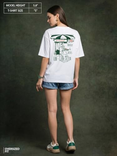 Image of JUNEBERRY Women's Pure Cotton Drop Shoulder Printed T-Shirt | Oversized Baggy Fit Half Sleeve Round Neck Graphic Tee (S-XXL)