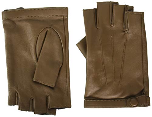 YISEVEN Femme Nouveau Hiver Mitaine Gants sans doigt cuir peau mouton agneau veritable demi doigts classique rayures bouton court poignet protection travail conduite sac cadeau,Taupe M