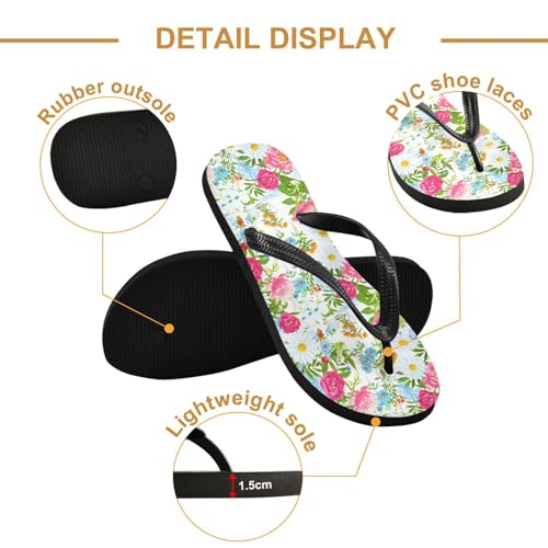 Pink Peony Floral Flip Flops for Beach Thong Sandals Anti-slip Lightweight Flat Slippers for Indoor Outdoor House3