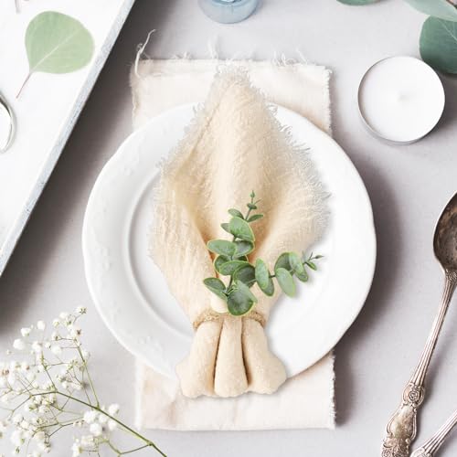Jarthenaamcs J2441 Napkin Rings Set Of 30 Rustic Eucalyptus Leaf Rings Wood Bead Farmhouse Napkin Rings thumb #4