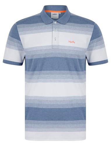 Image of Tokyo Laundry Men's 'Soarer' Striped Woven Cotton Rich Pique Polo Shirt Mid Blue