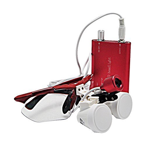 XAER Dental Loupes 2.5X 320MM Medical Surgical Binoculars Loops glasses with Headlight Head Strap for Dentist Dental students and hygienists (with Kit Headlight, Red)