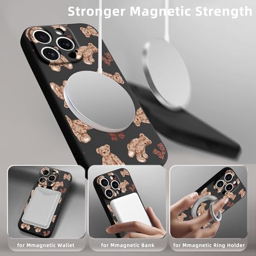 Coque de téléphone ours en peluche pour iPhone 14 Pro avec MagSafe et objectif noir silicone