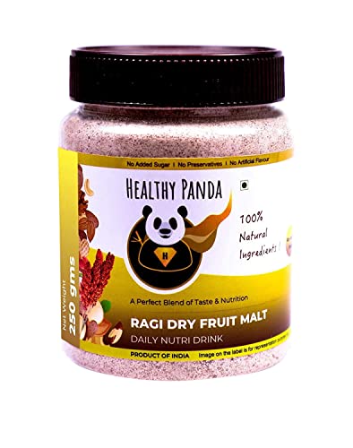 Image of HEALTHY PANDA Organic Sprouted Ragi Dry Fruit Malt /Sprouted Ragi Health Mi x, Ragi Drink, Sprouted Millet Mi x, Sprouted Finger Millet - 125 Gram