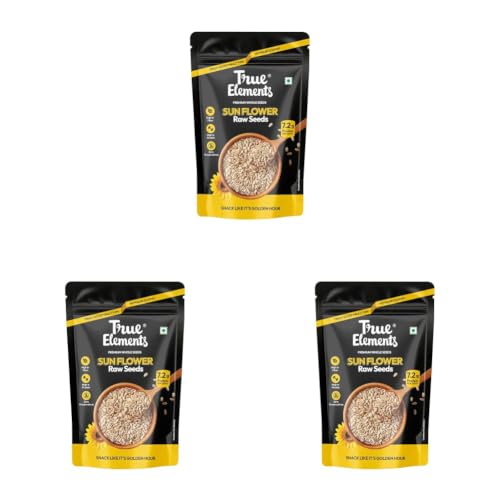 Image of True Elements Sunflower Seeds 500g - Healthy Snack | Raw Seeds for Eating | Fibre Rich Seeds (Pack of 3)