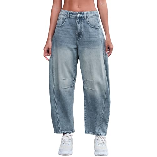 Barrel Jeans for Women Trendy High Waisted Wide Leg Baggy Boyfriend Jeans Mid Rise Denim Ankle Pants with Pockets2