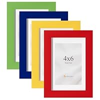 eletecpro 4x6 Picture Frames, Colorful Photo Frame Set of 4, Suits 3.5x5 Photos with Mat or 4x6 without Mat, Craft for Engineered Wood and Acrylic, Cute Picture Frame Home Wall & Tabletop Decor