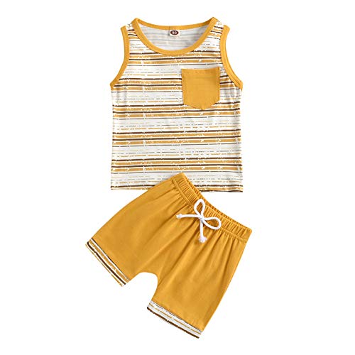 Kids Toddler Baby Boy Summer Clothes Sleeveless Stripe Tank Top T-Shirt with Shorts Pants 2PCS Outfits Set (Yellow+Stripe, 4-5T) Kids Toddler Baby Boy Summer Clothes Sleeveless Stripe Tank Top T-Shirt with Shorts Pants 2PCS Outfits Set (Yellow+Stripe, 4-5T)
