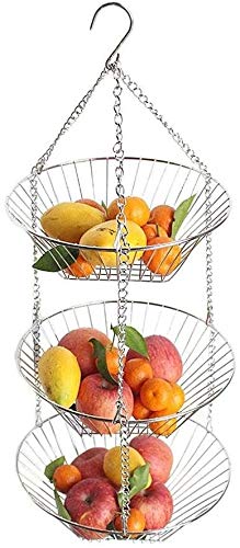 Cestas de almacenamiento de alambre colgante RJJ de 3 niveles para verduras y comida