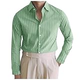 [Yindaity] ワイシャツ 長袖 メンズ ストライプ柄 カジュアル シャツ 無地 おしゃれ トップス 吸汗速乾 通気性 開襟シャツ ビジネス スリム 大きいサイズ yシャツ ボタンダウン 汗染み防止 快適な 軽い 柔らかい(#02A-アーミーグリーン,XL)