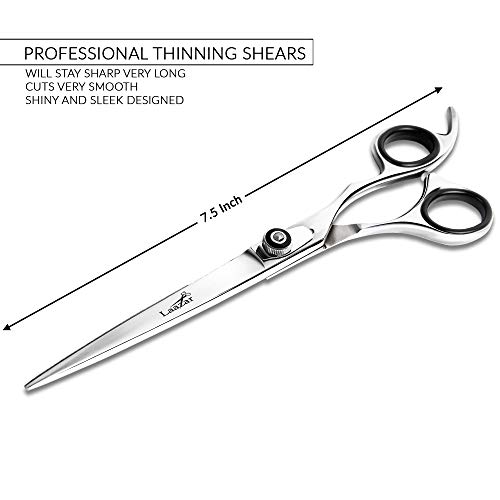 Image of Laazar Professional 7.5 inch Straight Shears for Dogs and Cats Leather case Included | Adjustable Pet Grooming Scissors | Hand-Forged 440C Japanese Stainless Steel | Groomers Tool for Men and Woman