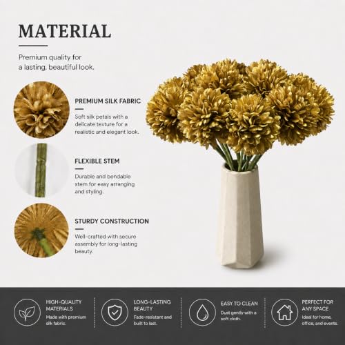Image of Mandy's 12pcs Artificial Gold Ball Chrysanthemum Flowers