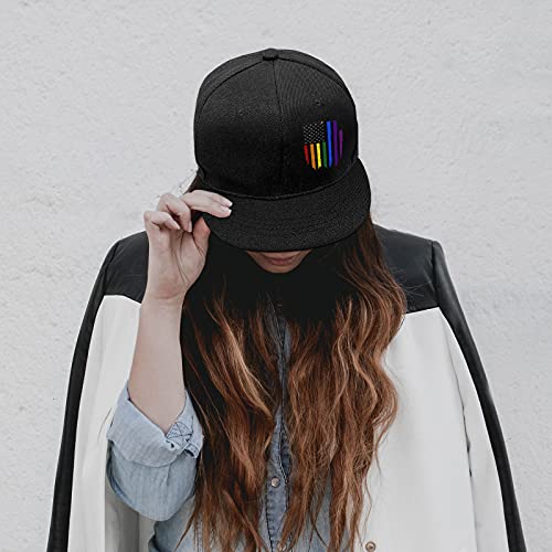 Image of Snapback Hats for Men Flat Bill Black Mens Baseball Cap Brim Snap Back Adjustable
