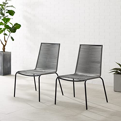 Image of Crosley Furniture Fenton 2-Piece Stackable Outdoor Chair Set, Wicker Patio Chairs for Dining, Conversation, Matte Black /Gray