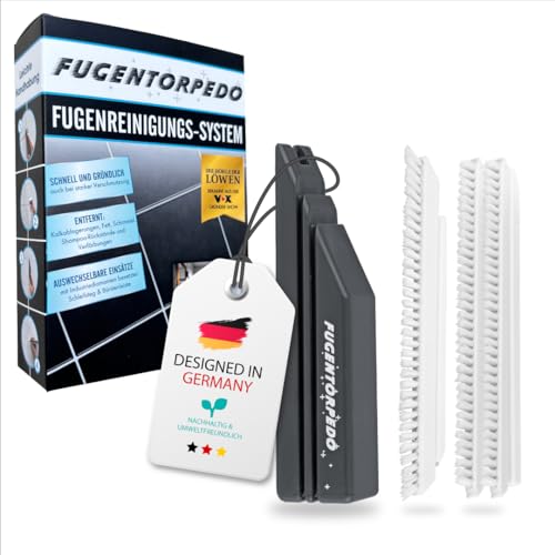 Fugentorpedo Bürsten-Set ohne Diamant-Schleifsteg Fugenreinigungsbürste für leichte Verschmutzungen in Bad Küche & WC mit Griff Silikon-/Eckenbürste & 2 Ersatzbürsten