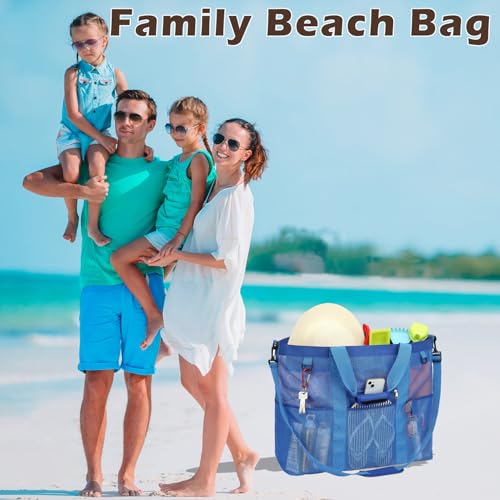 Image of Fammart Mesh Beach Bag for Women, Large Beach Toy Pool Bag with Zipper Pocket, SandProof Cruise Essentials 2026 Family Travel