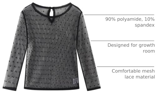 Image of Noomelfish Girls Lace Layering Tops Sheer Mesh Tee Shirts Blouse (5-12 Years)
