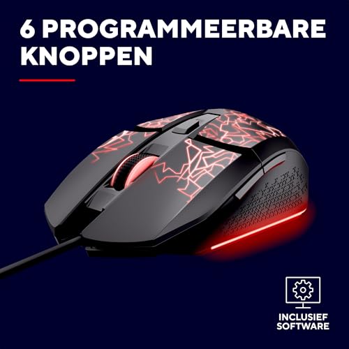 GXTrust 1113 Vylax Gaming Muis met LED Verlichting en 6 Programmeerbare Knoppen, Geïntegreerde Software, 200-6400 DPI, 150 cm USB Kabel, Wired Gaming Mouse voor PC Computer Laptop, Zwart - Afbeelding 6