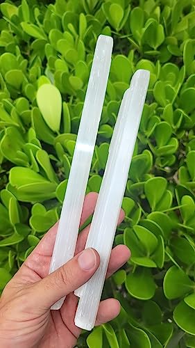 Two (2) Selenite Wand Stick 8-10 Inches Long - 0.5