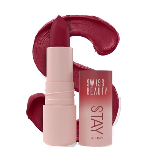 Image of Swiss Beauty Stay All Day Lipstick | 12-Hour Stay | Transfer-Proof | Matte Finish | With Vitamin E & Shea Butter | Shade- 4. Fancy, 4g