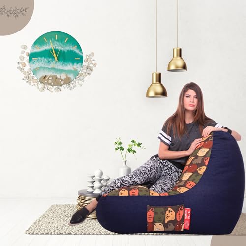 Image of Style Homez Urban Design Denim Canvas Abstract Printed Chair Bean Bag XXL Size Filled with Beans Fillers