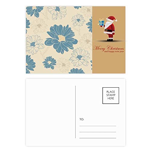 Cartes postales fleur de chrysanthème bleu Père Noël, lot de 20 pour vœux de Noël originaux