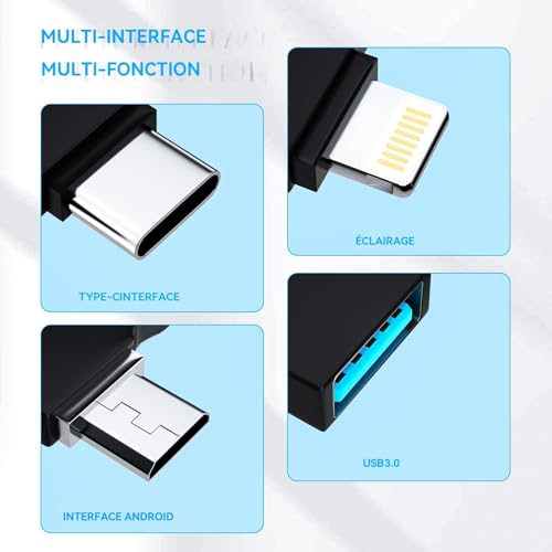 Adaptateur OTG 3 en 1 USB C, Lightning, Micro USB pour clé et clavier