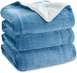 Bedsure Sherpa Fleece Blanket King Size - Fluffy Microfiber Solid Blankets for Bed Large Throw, Washed Blue, 230x270cm