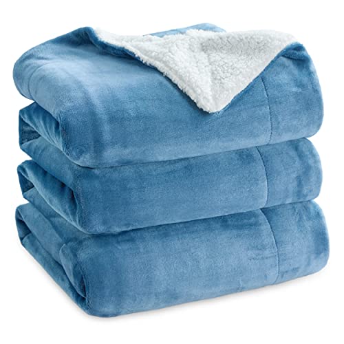 Bedsure Sherpa Fleece Blanket King Size - Fluffy Microfiber Solid Blankets for Bed Large Throw, Washed Blue, 230x270cm