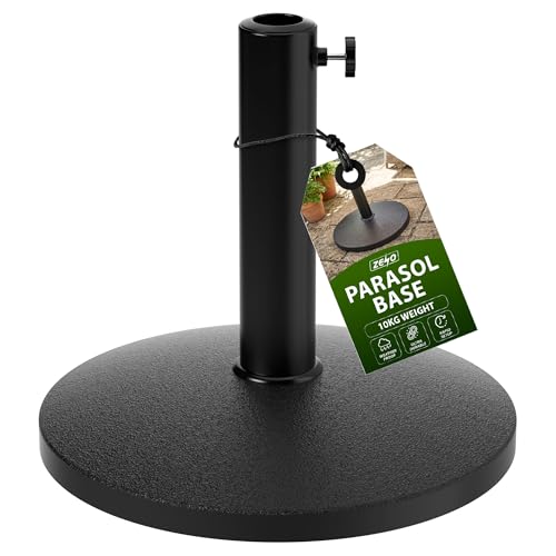 ZENO Parasol Base 10KG | Garden Umbrella Base | Heavy Duty Parasol Stand for Umbrella Canopy Gazebo Awning | Compatible With 35mm 38mm 48mm Diameter Poles | Use Instantly | Black