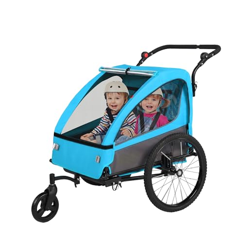 Sepnine 2-in-1 Kids Bike Trailer and Stroller with Suspension – Bike Trailer for 1 to 2 Children, Jogging Function, Foldable, 5-Point Harness, Spacious Storage, with Bug Screen and Weather Shield