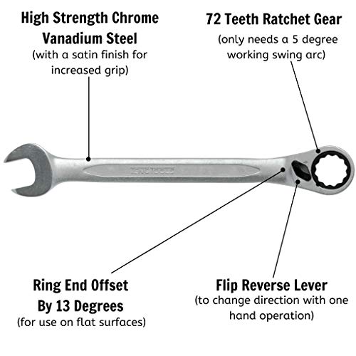 Clés mixtes à cliquet réversible 22 mm Tengtools pour serrage précis - 5
