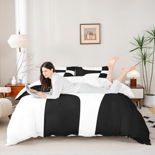 Housse de couette style moderne et simple Manfei parure patchwork noire et blanche - 3