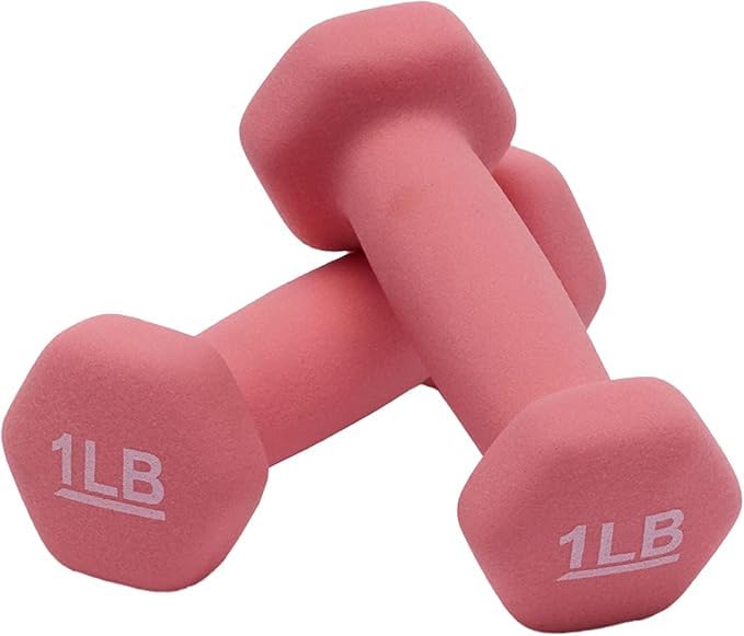 Neoprene Dumbbell Set 1 Pound Pink Hand Weights for Home Gym Exercise Strength Training Pair of Hex Shape