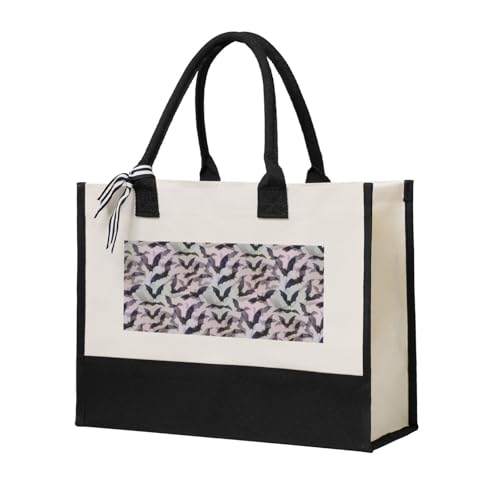 Sac en toile chauve-souris d'Halloween grand cabas de cours et shopping beige