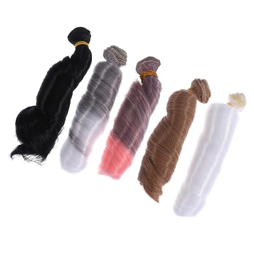 Homoyoyo 5 Piezas De Pelucas De Muñeca con Alambre De Alta Temperatura para Arreglos De Cabello Pelucas De Muñeca Rizadas Artesanales Extensiones De Cabello De Muñeca con Trama Peluca